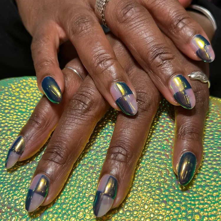 Checkered Chrome Nails