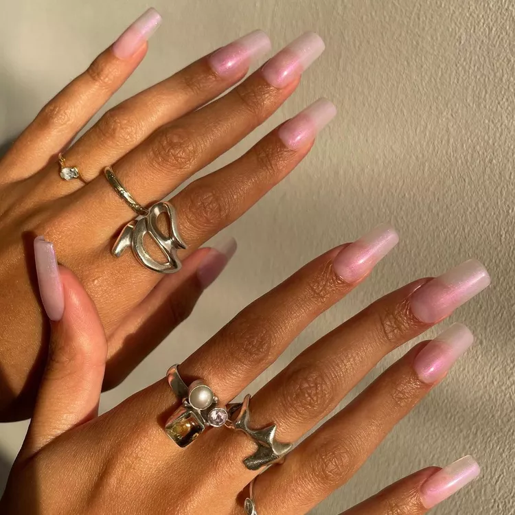 Cool Pale Pink Chrome Nails