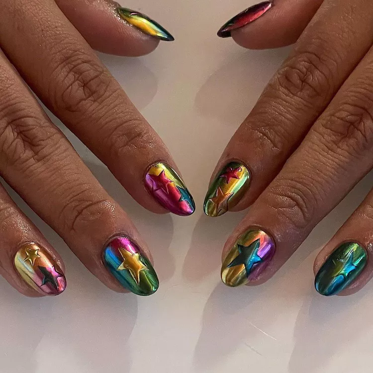 Rainbow Chrome Ombre Nails