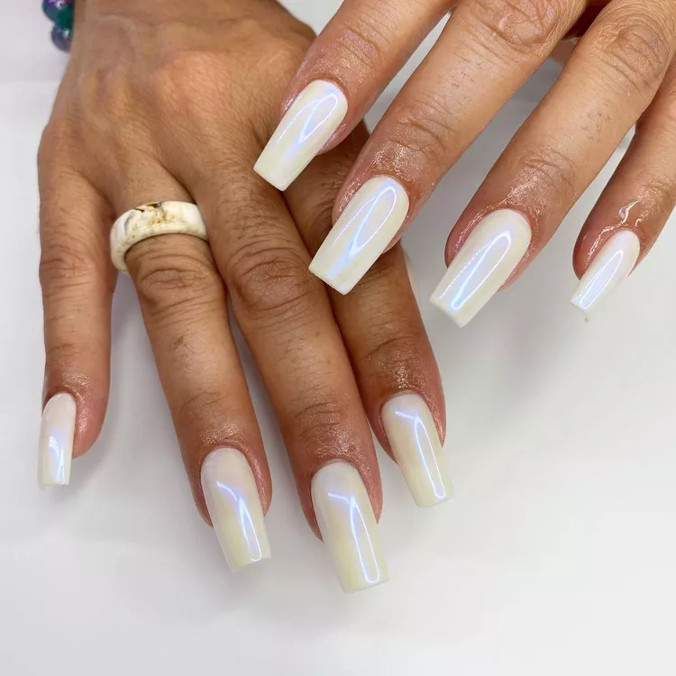  White Chrome Square-Tipped Nails