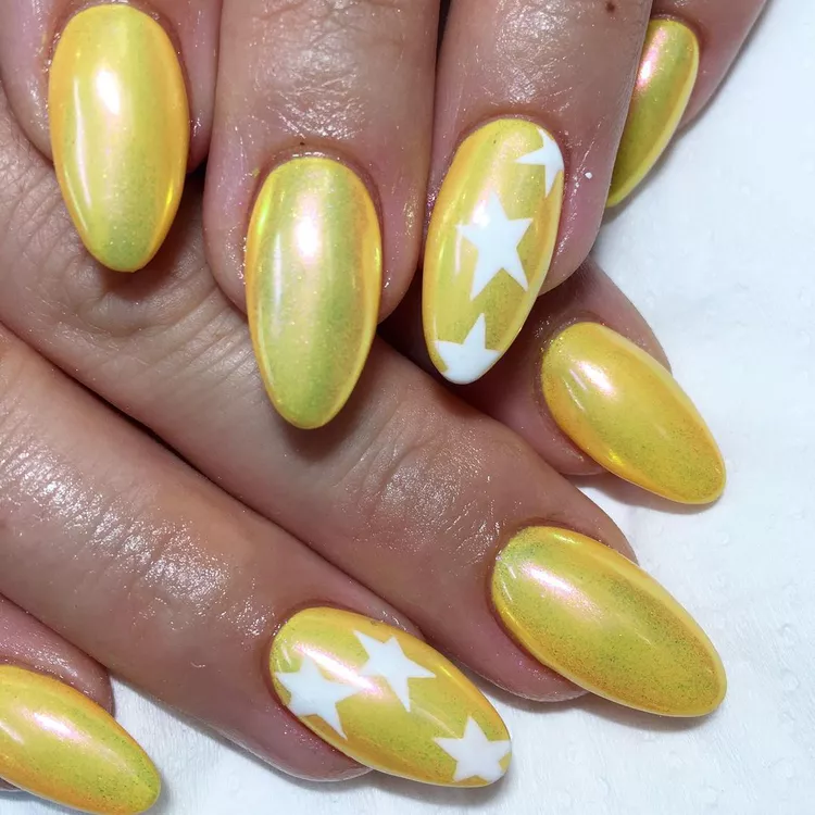 Yellow Chrome Nails