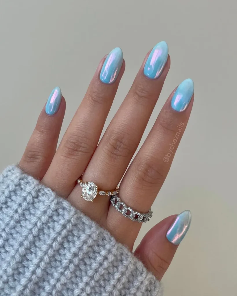 Blueberry Milk Chrome Nail Design