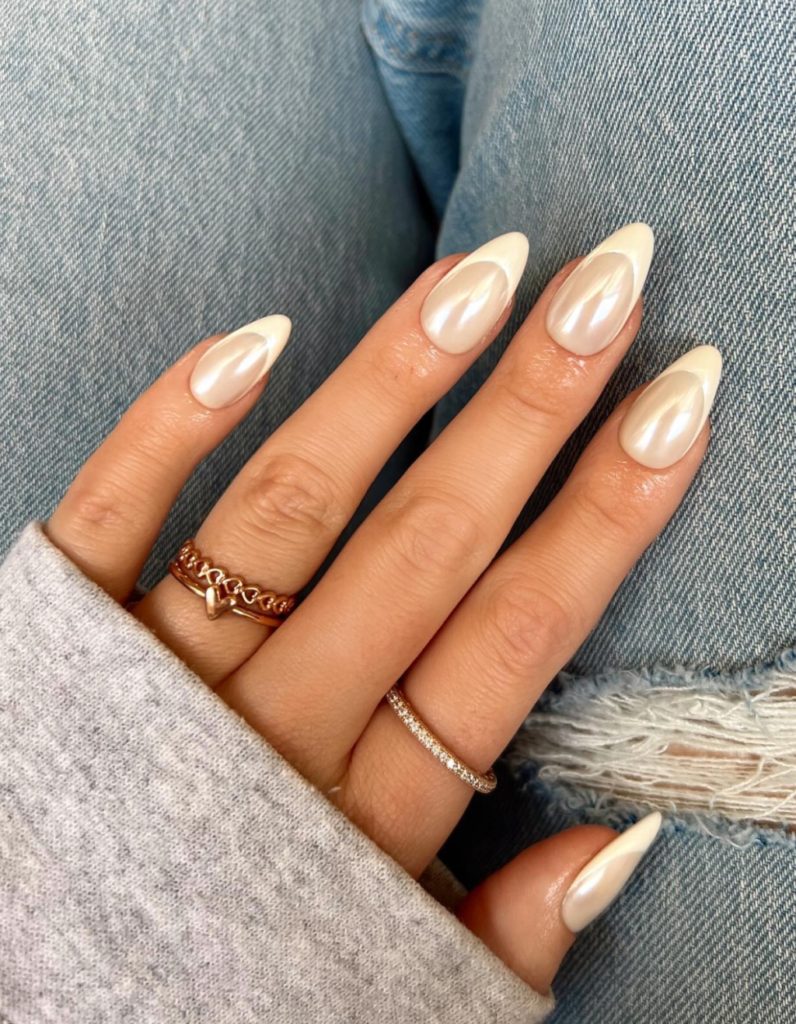 Pearly White Chrome French Manicure