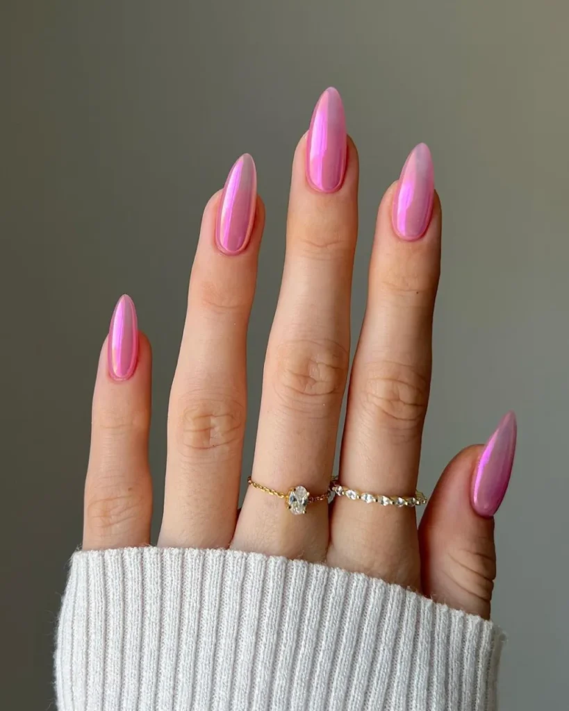 pointed-hot-pink-chrome-nails