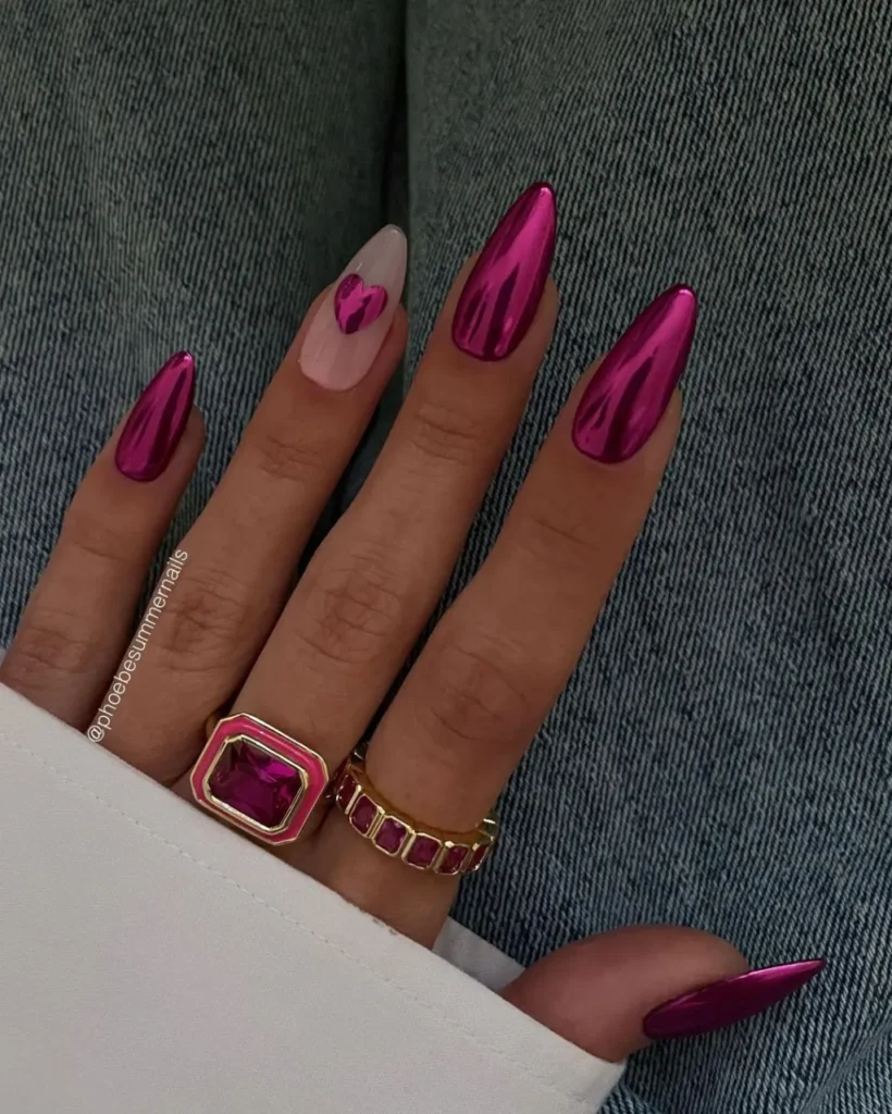 Metallic Pink Chrome Nail Designs