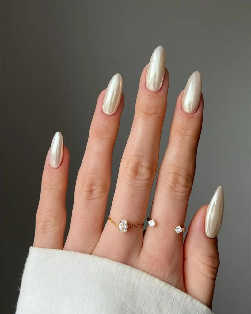 Chic Vanilla Chrome Nails