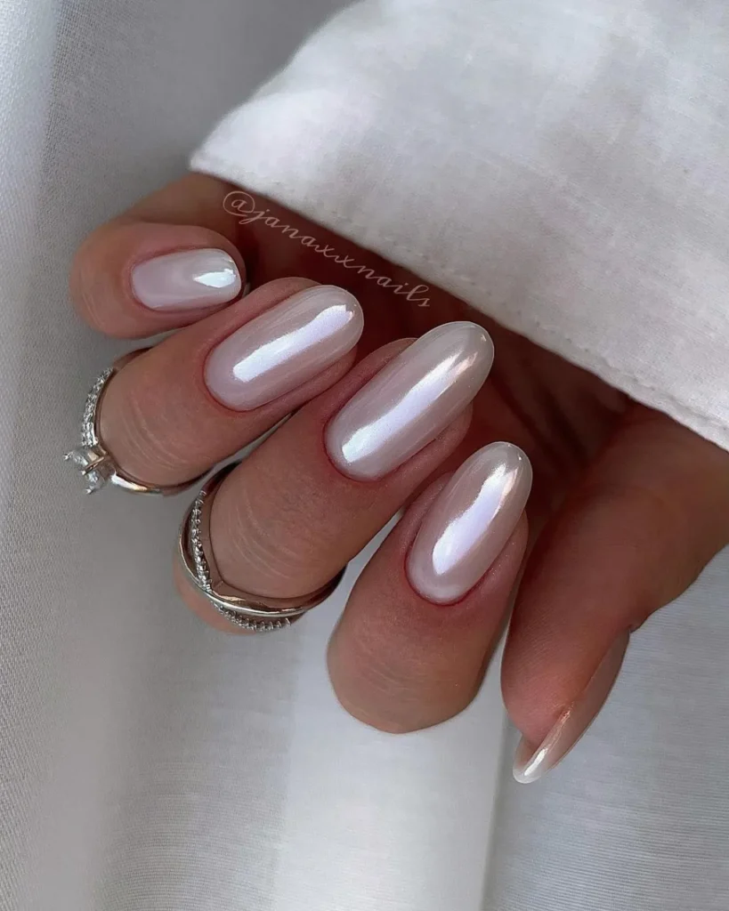 White Glazed Donut Chrome Nails