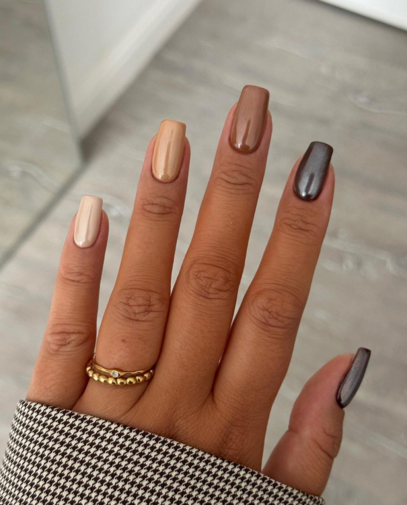 Nude Chrome Skittle Nail Design