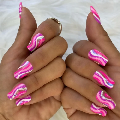 Give It a Swirl pink chrome nails