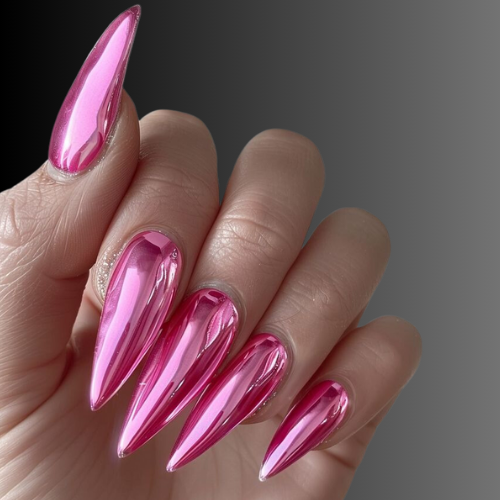 Hot Tip Pink Chrome Nails