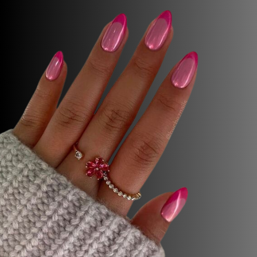 Two-toned French Pink Chrome Nails