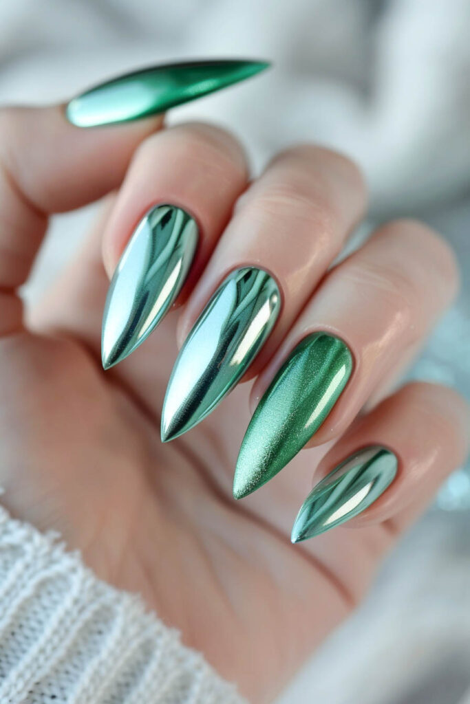 Sleek Mint Chrome Nails