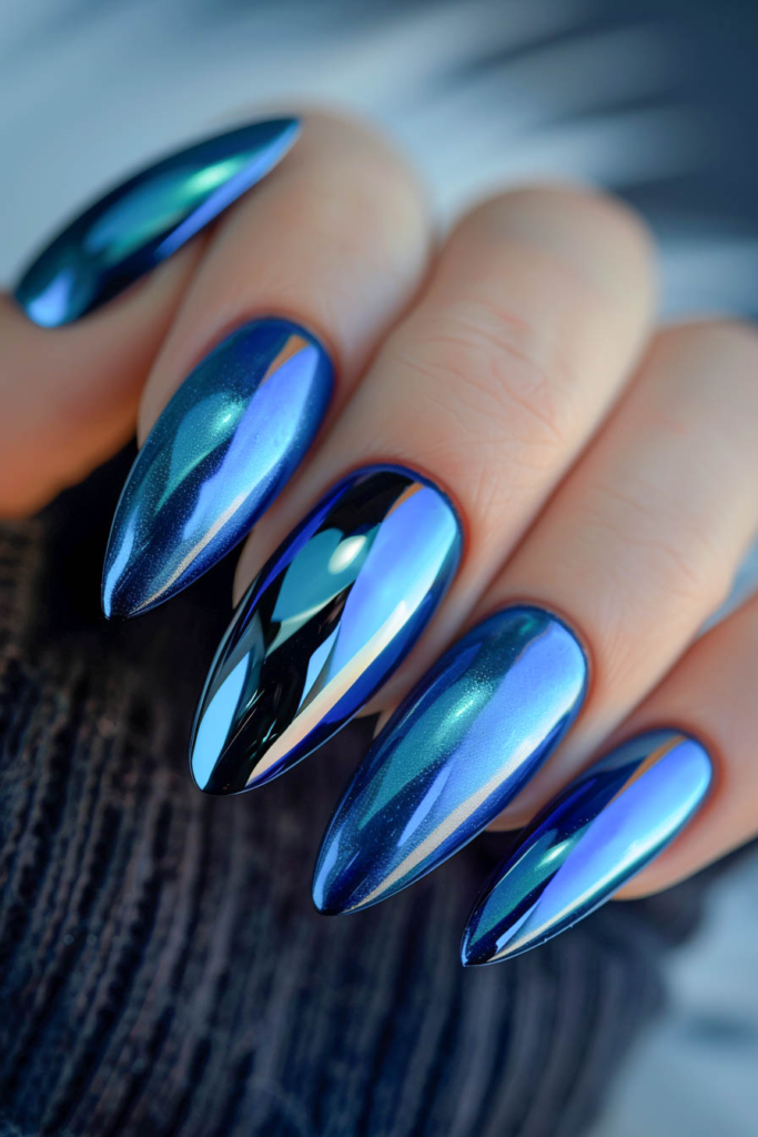 Mystical Blue Chrome Nail Art