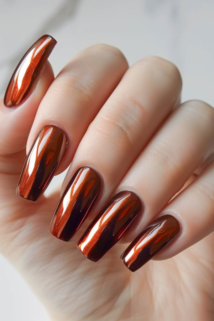 Rich Mahogany Chrome Nails