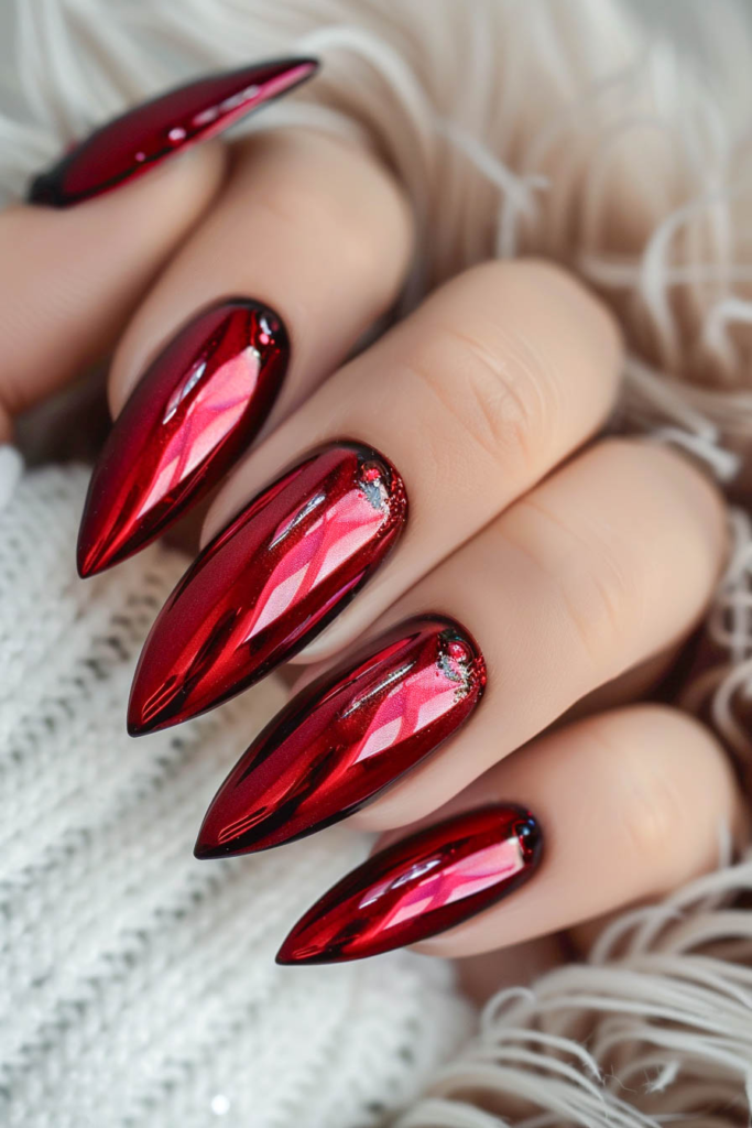 Dazzling Red Chrome Nails