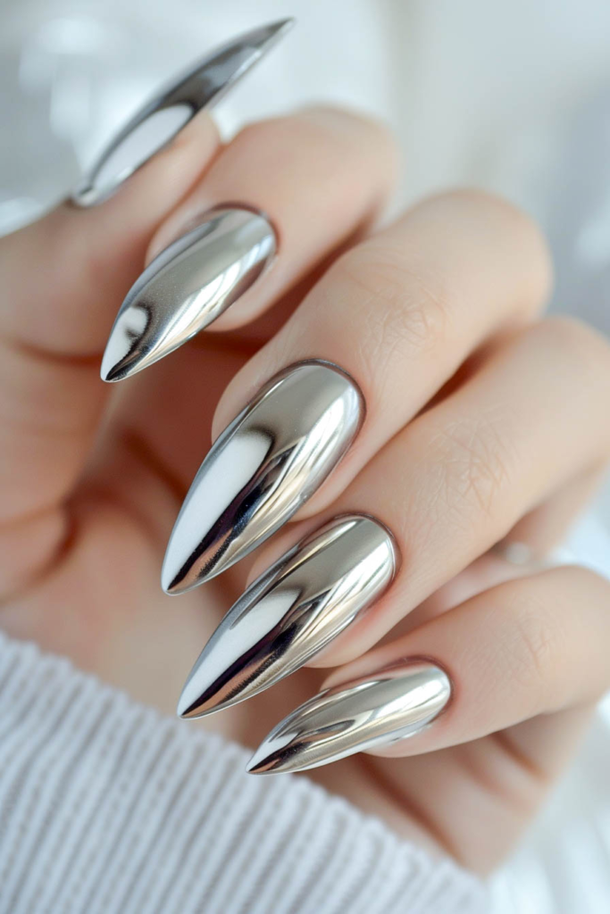 Sleek Silver Chrome Nails