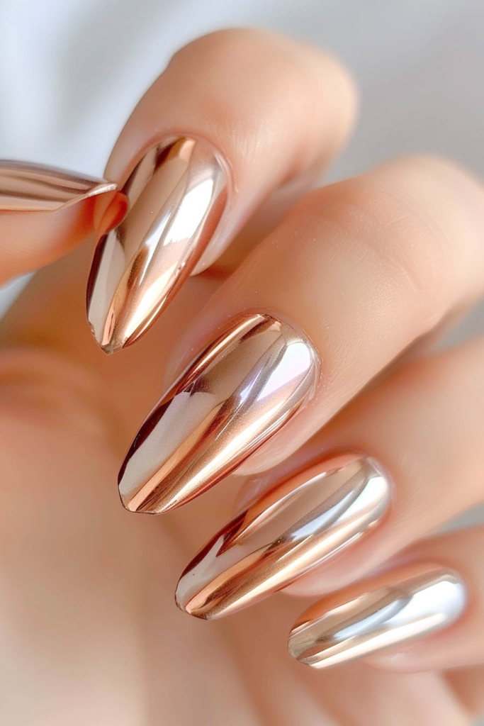 Sleek Rose Gold Chrome Nails