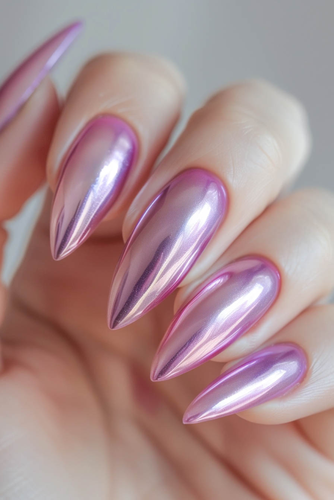 Iridescent Lilac Chrome Nails