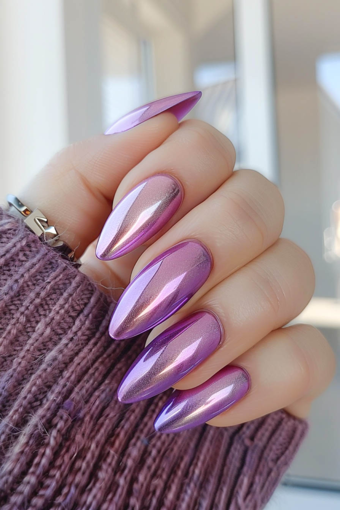 Metallic Lavender Chrome Nails