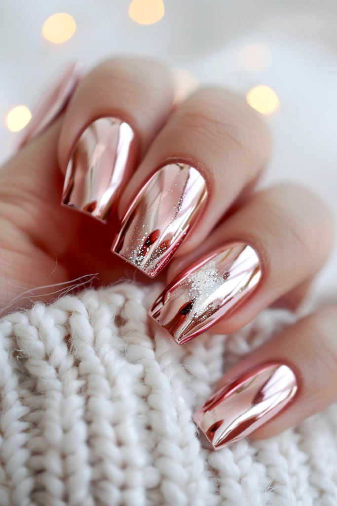 Luxurious Rose Gold Chrome Nail Art