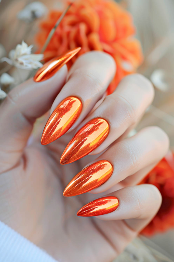 Vibrant Orange Chrome Nails