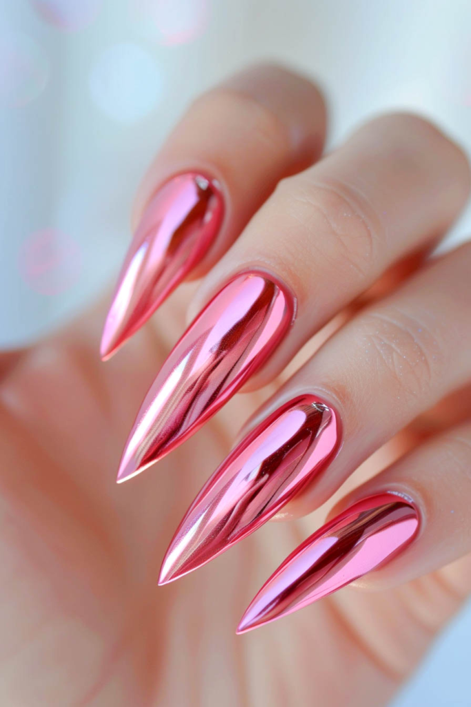 Fiery Pink Chrome Nails