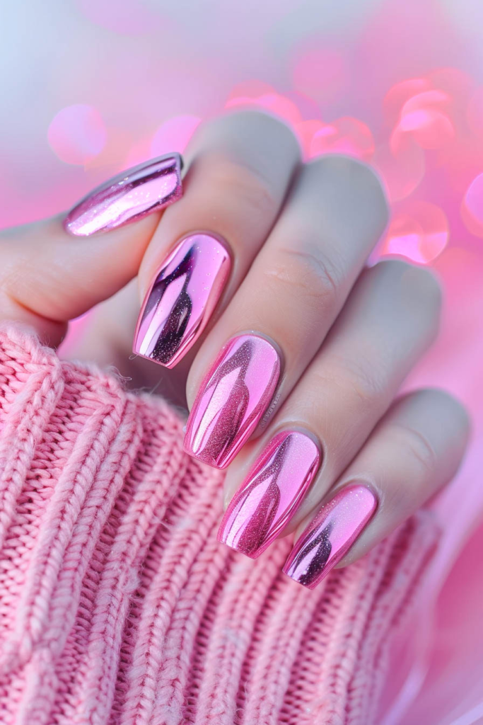 Bubblegum Pink Chrome Nails