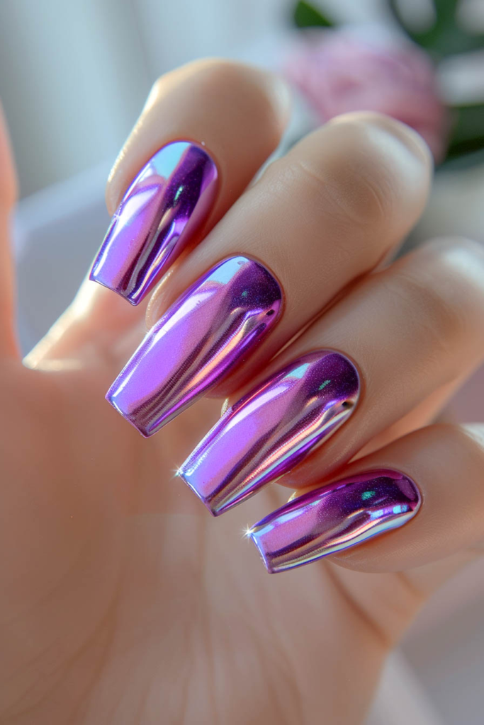 Radiant Purple Chrome Nails