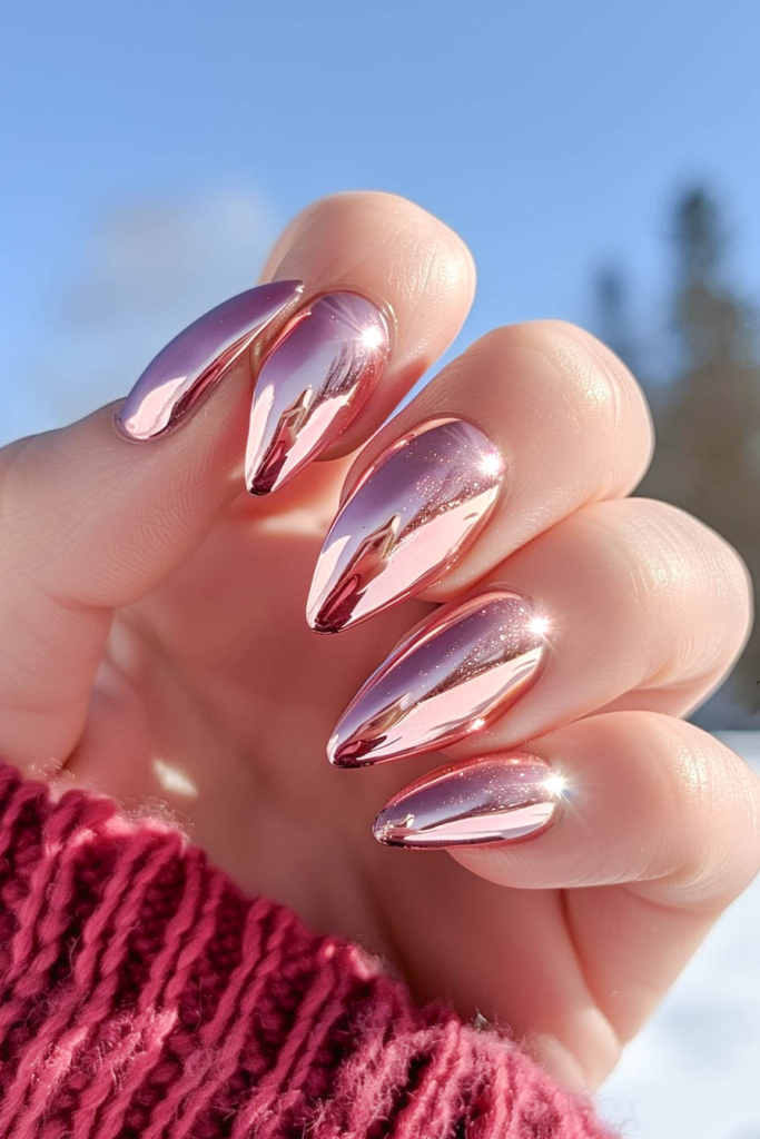 Radiant Rose Gold Chrome Nails