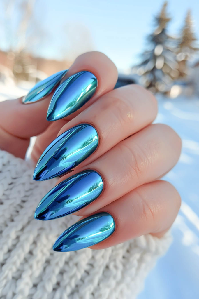 Winter Wonderland Blue Chrome Nails