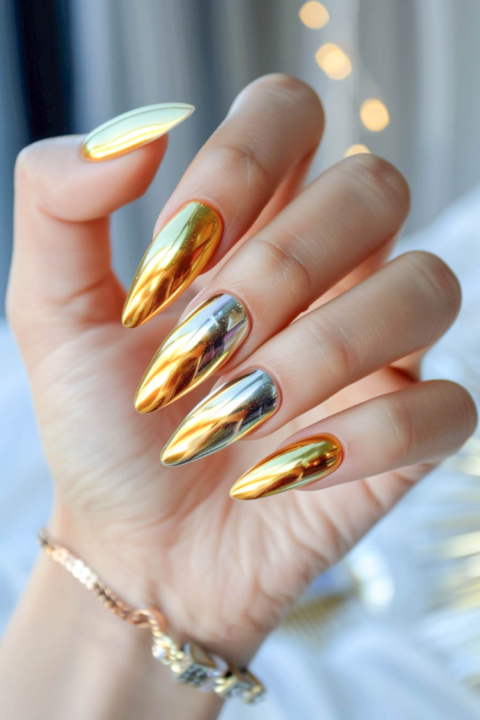 Dual-Tone Chrome Nails: Gold and Silver Elegance