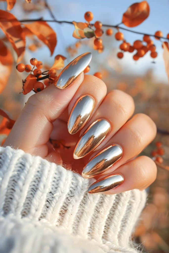 Golden Mirror Chrome Nail Art