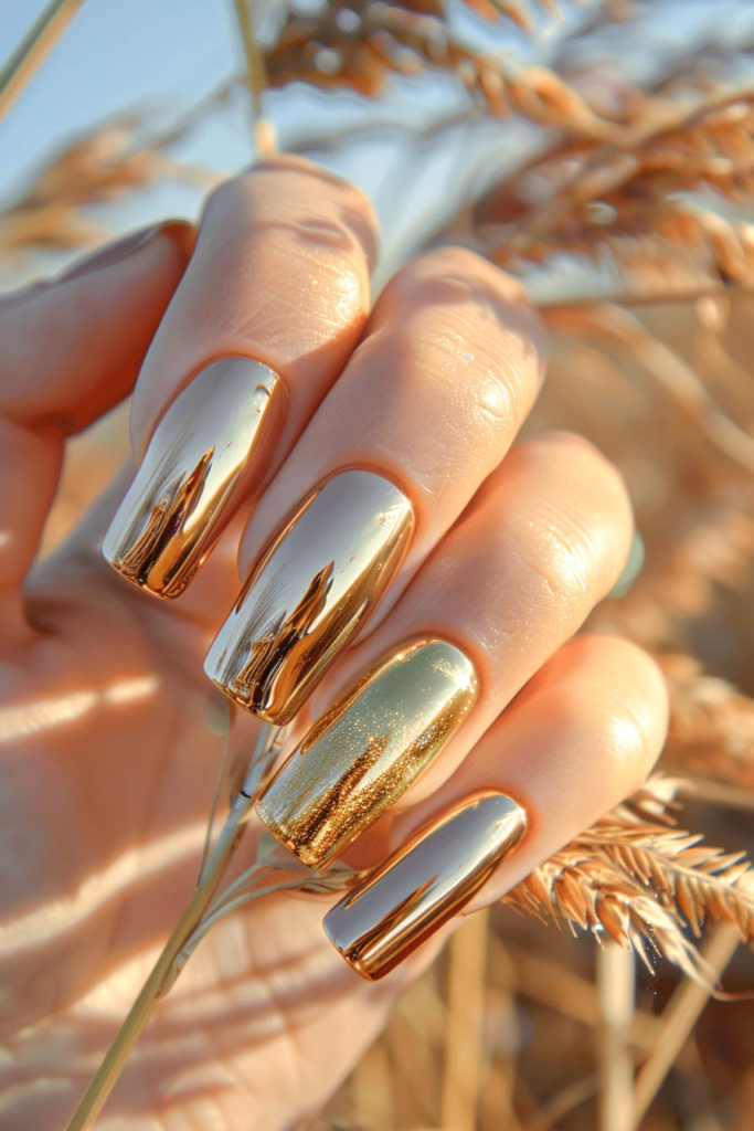 Radiant Gold Chrome Nail Art