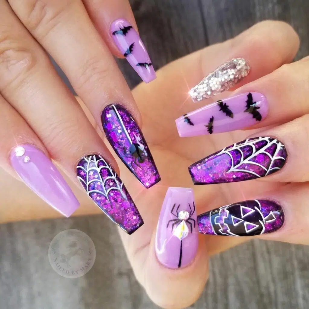 Beautiful Black and Purple Halloween Nails Design