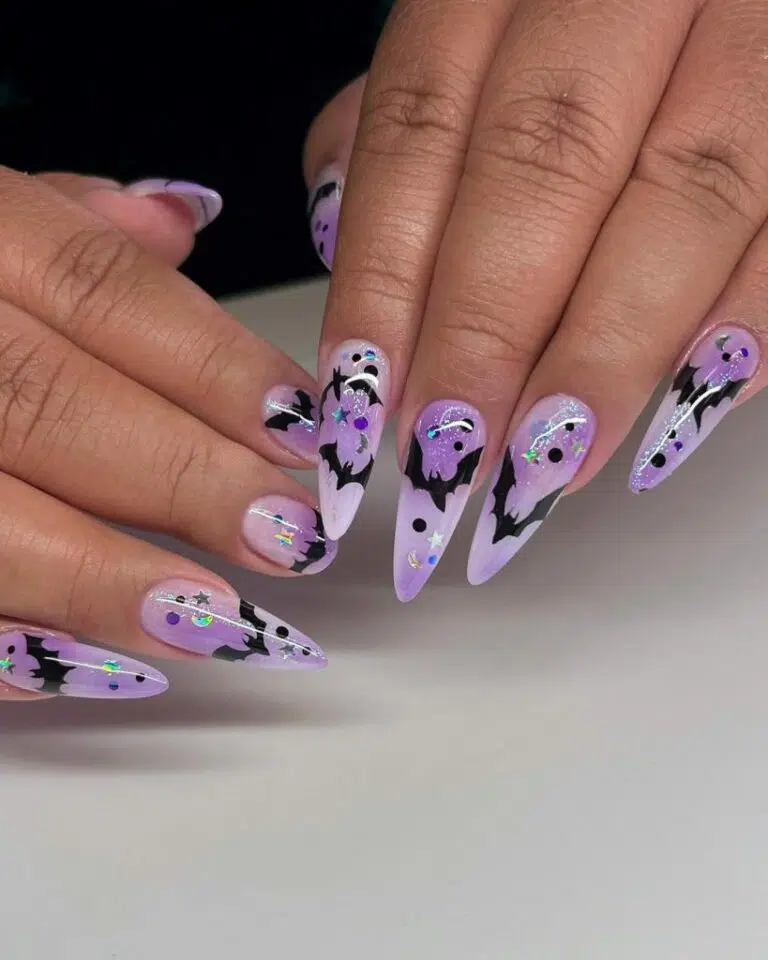 Beautiful Black and Purple Halloween Nails Design