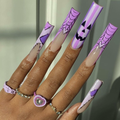 Purple Halloween French Nails