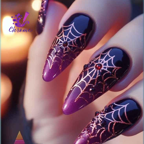 Black and Purple Spider Nail Designs