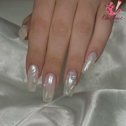 White Croc Nails with Chrome Effects