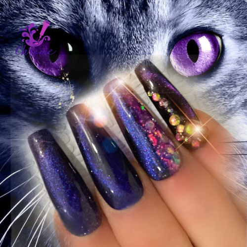 Purple Cat Eye Halloween Nails