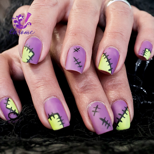 Stitched Purple Halloween Nails