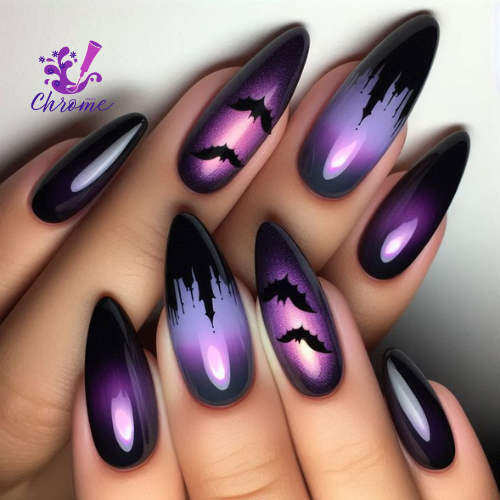 Bat’s Purple Sky Halloween Nails