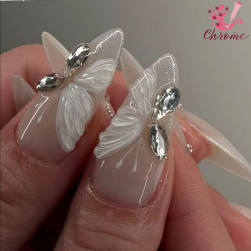 Split the Difference white chrome nails