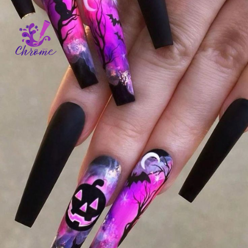 Beautiful Black and Purple Halloween Nails Design