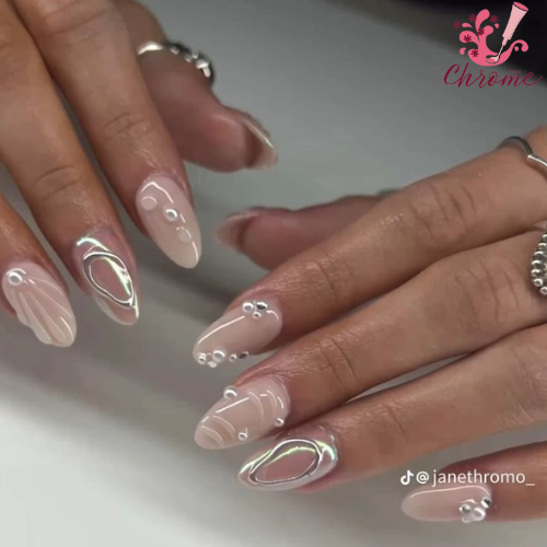 Ivory Power white chrome nails