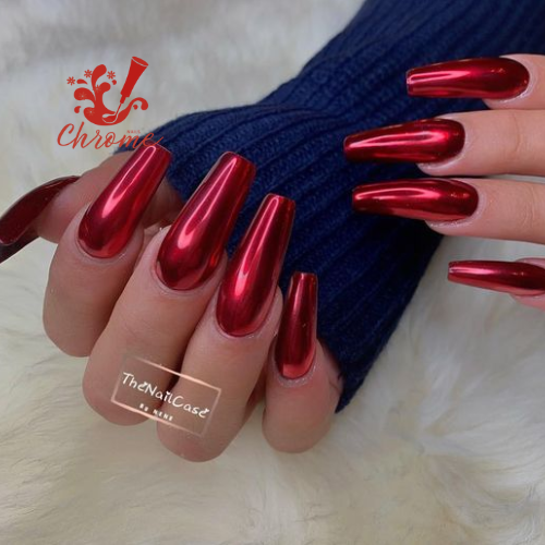 Golden Glazed Red Chrome Nails