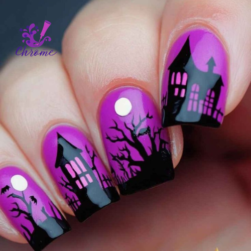 Haunted Halloween Purple Nails