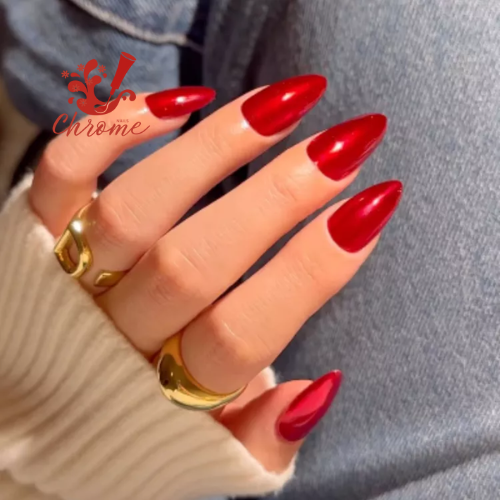 Subtle Red Chrome Nails