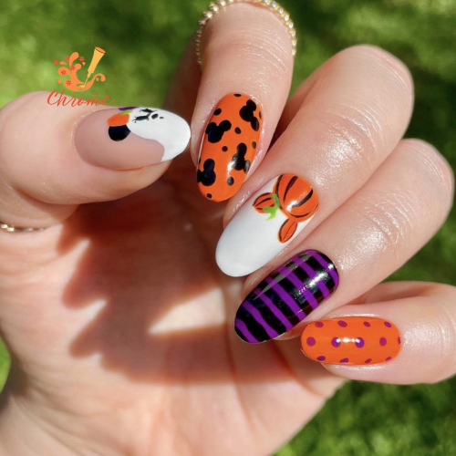 Orange & Purple Halloween Nails