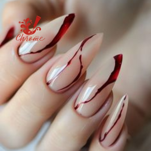 Red Chrome with Nude Base: Subtle yet stunning combination.