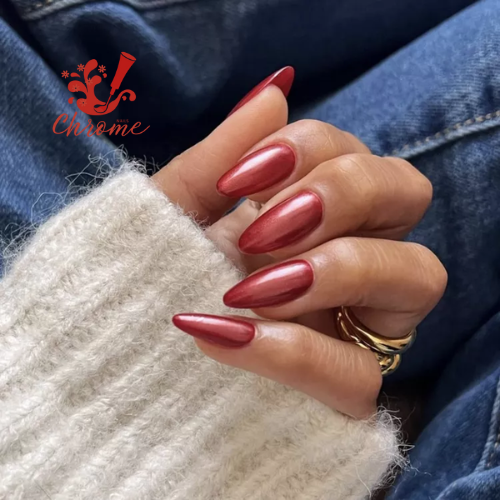 Muted Red Chrome Nails